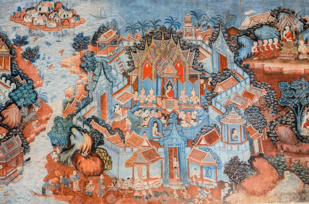 Ancient Buddhist temple mural painting in Thailand Envision your