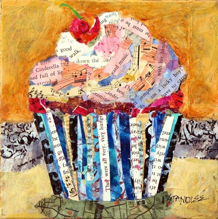 tissue paper collage art New Nancy Standlee Fine Art Cupcake Collage