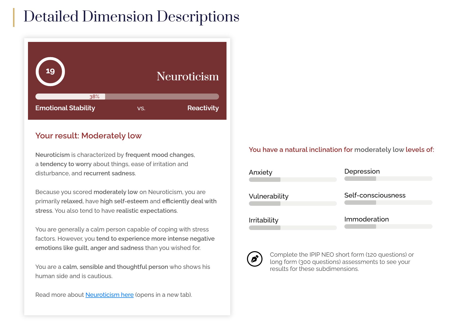 Complete Report for the Big Five Personality Test | Detailed Dimensions Descriptions