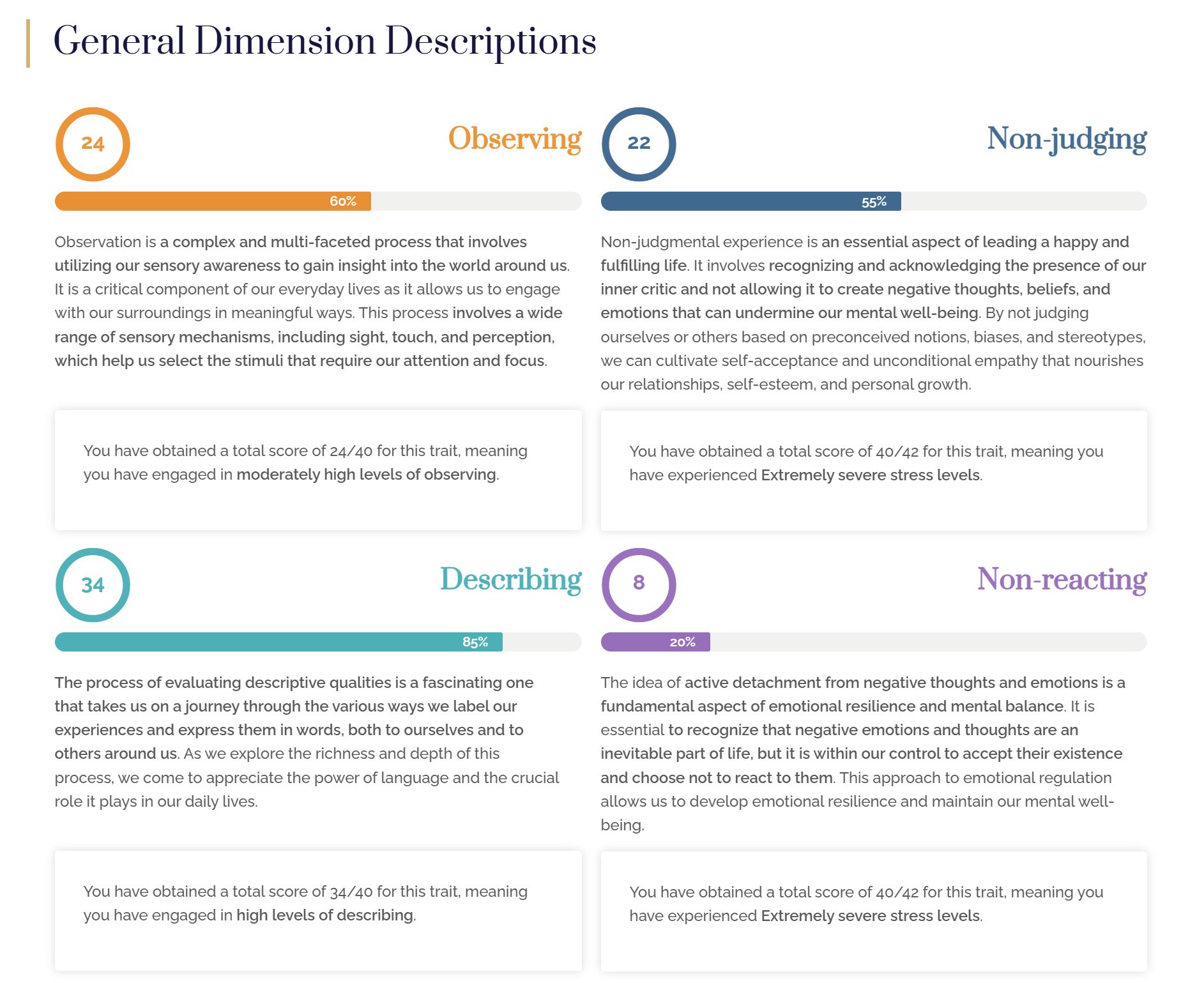Complete Report for the Five-facet Mindfulness Questionnaire | General Dimension Descriptions